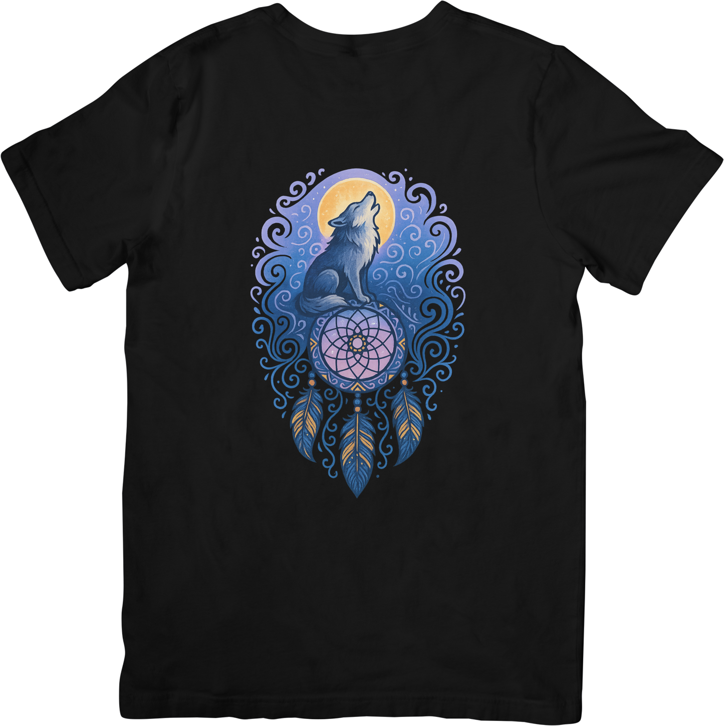 Mystical Wolf & Dreamcatcher T-Shirt – Spiritual Moonlight Animal Graphic Tee for Nature & Spirit Lovers