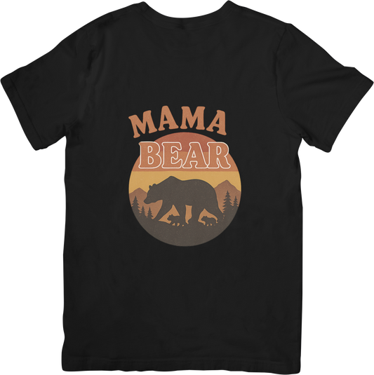 Mama Bear Retro Sunset Tee – Fierce & Loving Wilderness Vibes
