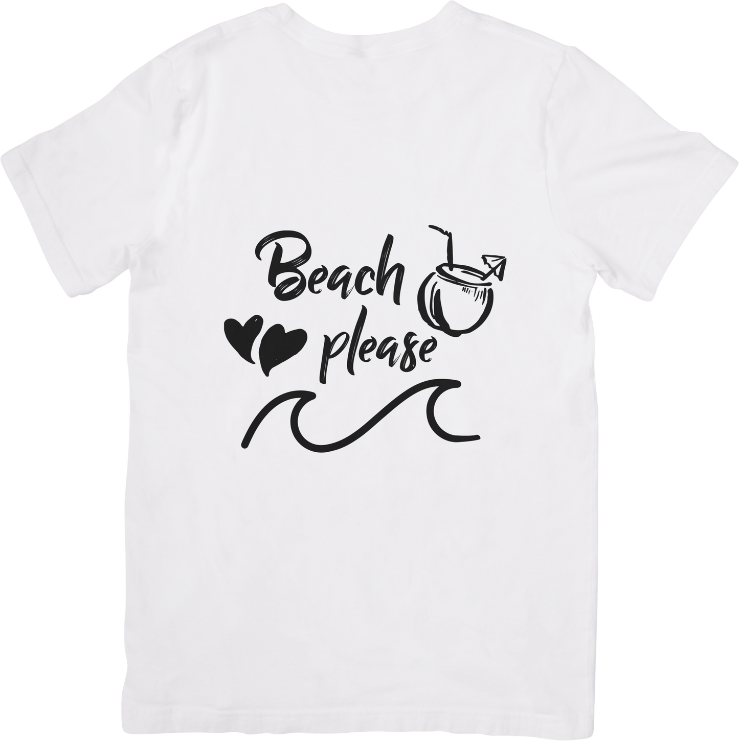 Beach Please T-Shirt – Funny Vacation Tee for Women – Summer Beachwear with Coconut & Wave Graphic