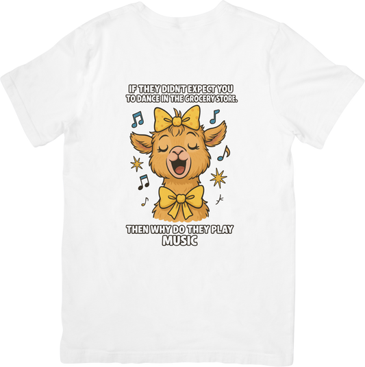 Dancing Llama T-Shirt – Funny Grocery Store Music Tee – Cute Animal Humor Shirt
