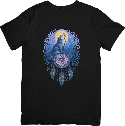 Mystical Wolf & Dreamcatcher T-Shirt – Spiritual Moonlight Animal Graphic Tee for Nature & Spirit Lovers